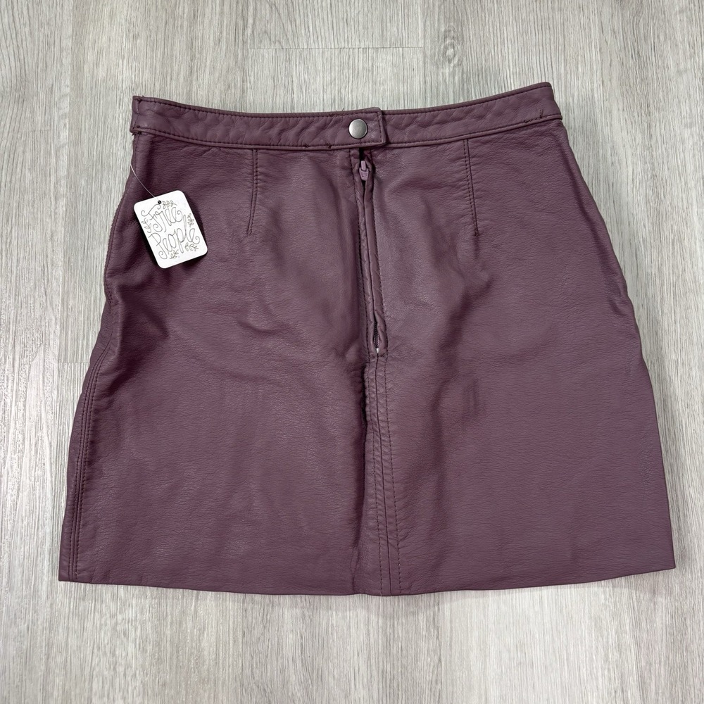 NWT Free People Purple Faux Leather Zip Buckle Lined A-Line Short Skirt‎ Size 6